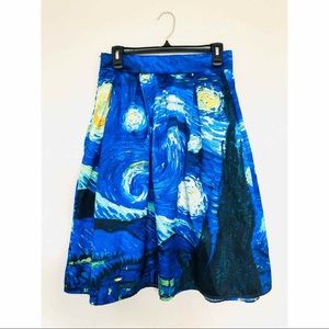 Starry Night Print A-line Midi Skirt